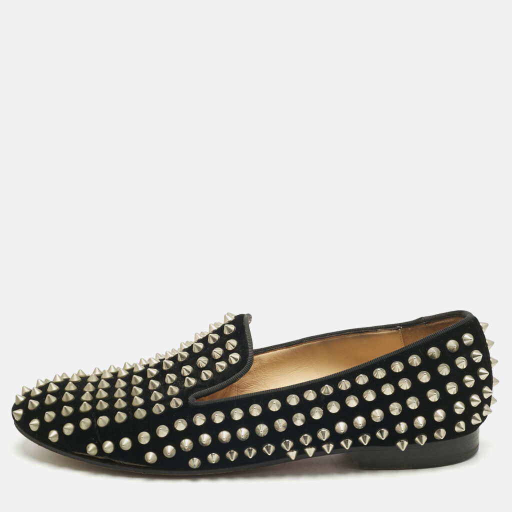 Christian Louboutin Black Velvet Rollerboy Spike Smoking Slippers Size 38 Christian Louboutin Black Velvet Rollerboy Spike Smoking Slippers Size 38
