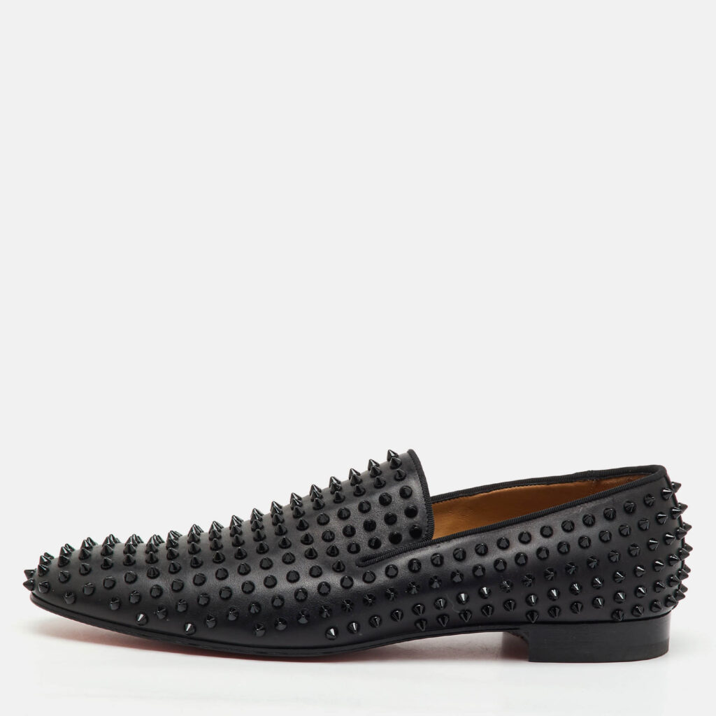 Christian Louboutin Black Leather Dandelion Spikes Smoking Slippers Size 46 Christian Louboutin Black Leather Dandelion Spikes Smoking Slippers Size 46