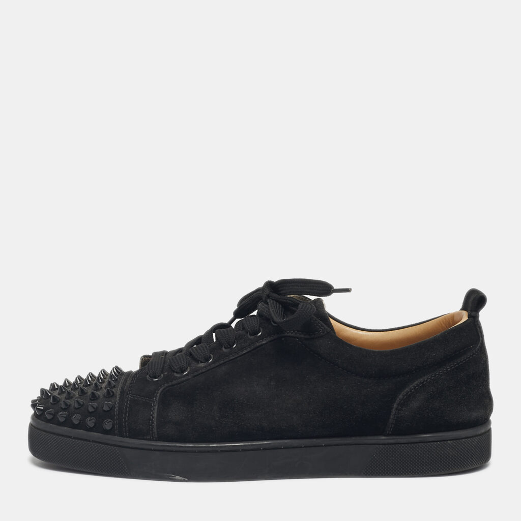 luxury-men-christian-louboutin-used-shoes-p1224986-001.jpg Christian Louboutin Black Suede Louis Junior Spikes Low Top Sneakers Size 40.5