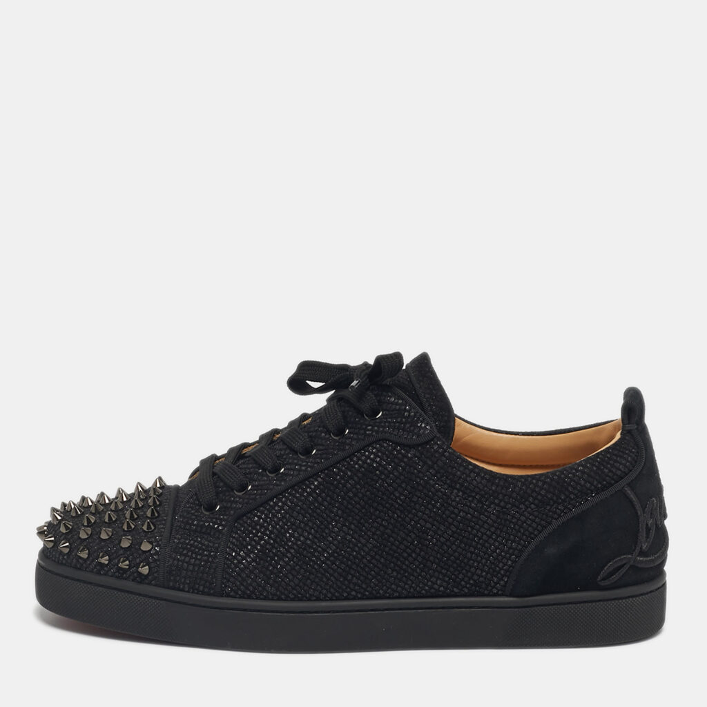 Christian Louboutin Black Suede Fun Louis Junior Spikes Sneakers Size 44