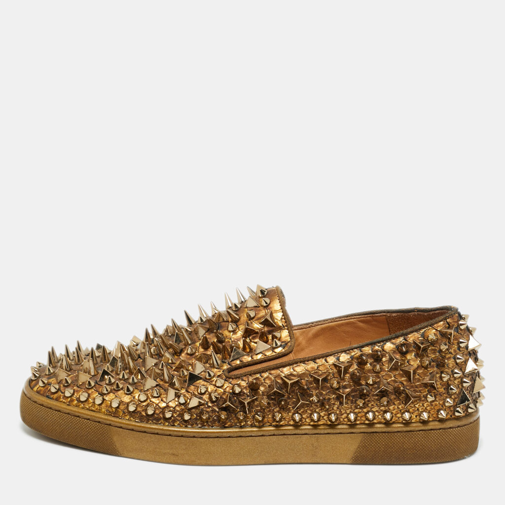 Christian Louboutin Gold Python Leather Roller Boat Slip On Sneakers Size 43.5 Christian Louboutin Gold Python Leather Roller Boat Slip On Sneakers Size 43.5