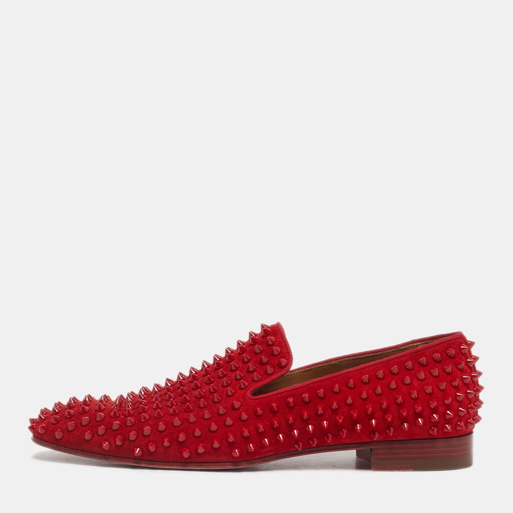 Christian Louboutin Red Suede Dandelion Spikes Smoking Slippers Size 41