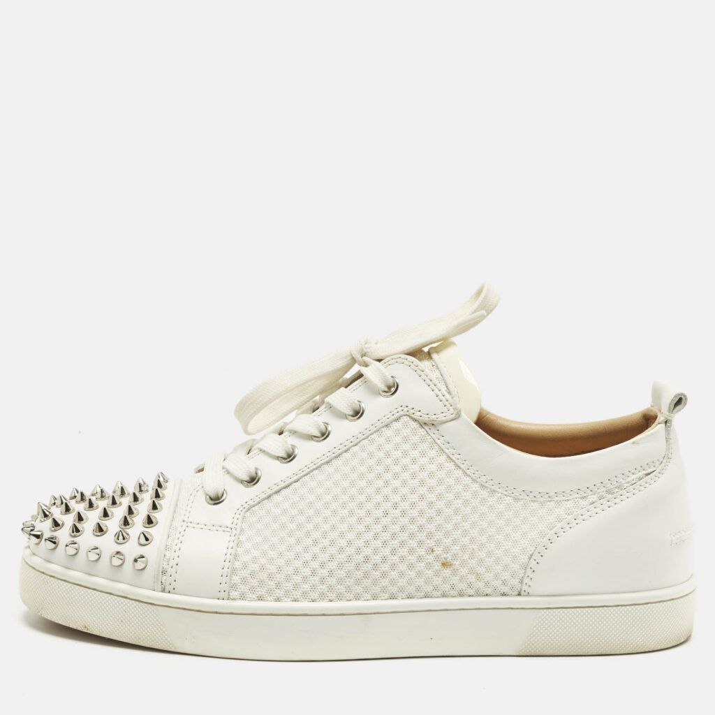 luxury-men-christian-louboutin-used-shoes-p1242885-010-1.jpg Christian Louboutin White Leather and Mesh Louis Spikes Lace Up Sneakers Size 43
