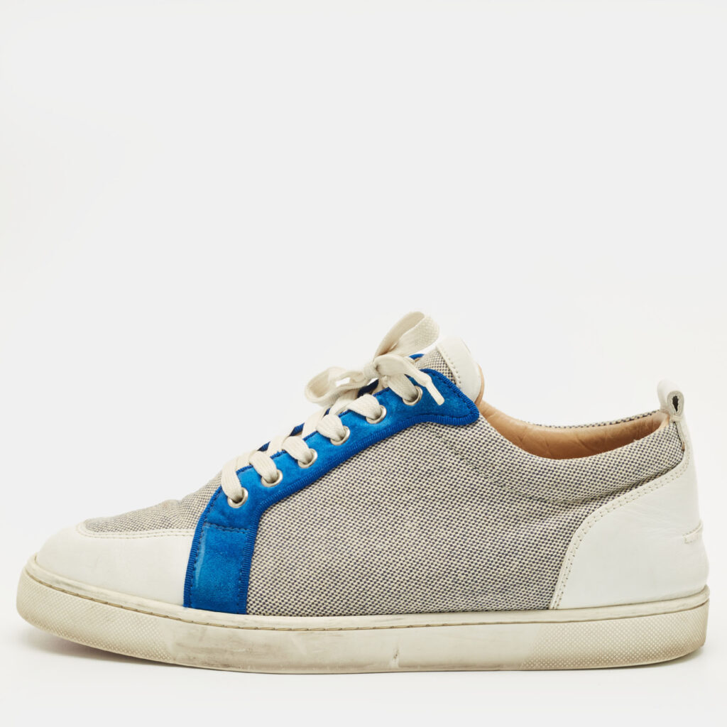 Christian Louboutin Rantulow Size 43 White/Navy Blue Leather and Woven Fabric Low Top Sneakers Christian Louboutin Rantulow Size 43 White/Navy Blue Leather and Woven Fabric Low Top Sneakers