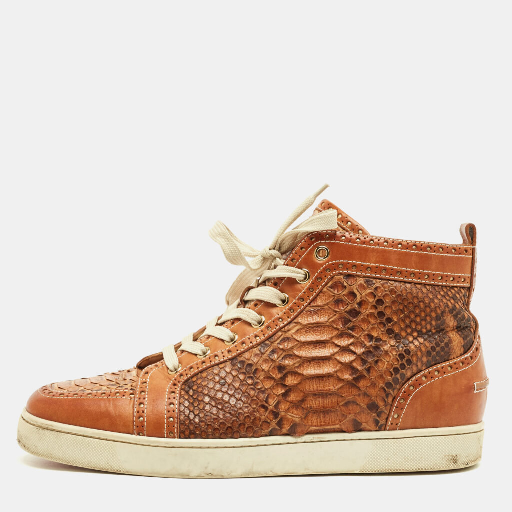 Christian Louboutin Louis Size 43 Beige Leather and Python Leather High Top Sneakers Christian Louboutin Louis Size 43 Beige Leather and Python Leather High Top Sneakers