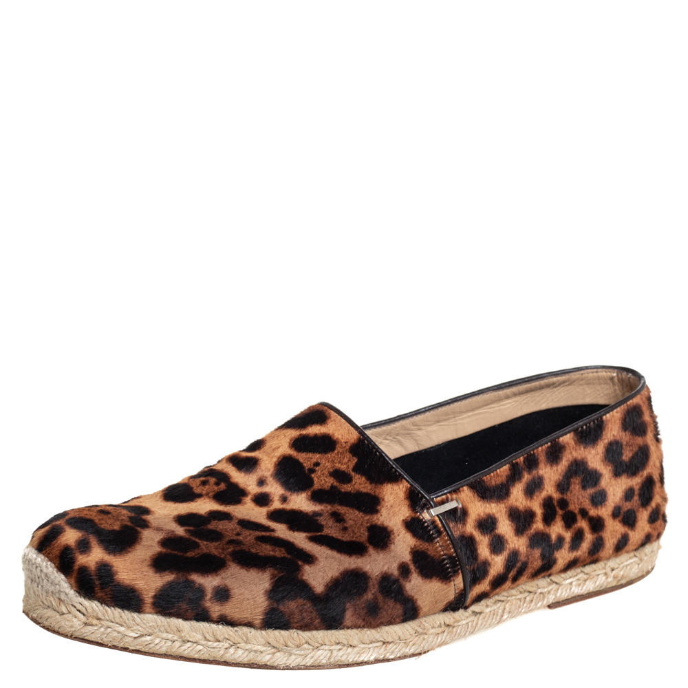 Christian Louboutin Brown/Beige Leopard Print Calf Hair Slip On Espadrilles Size 43 Christian Louboutin Brown/Beige Leopard Print Calf Hair Slip On Espadrilles Size 43