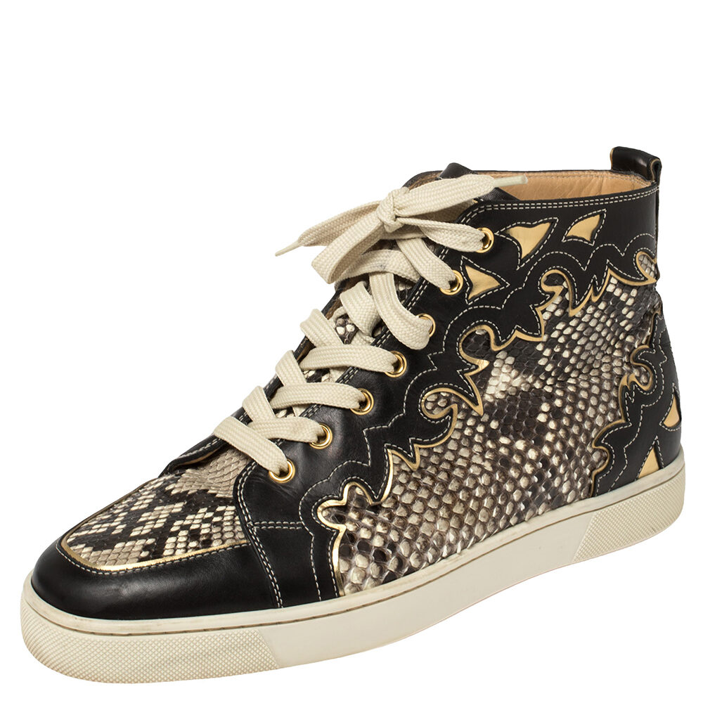 Christian Louboutin Black/Beige Leather And Python Rantus Orlato High Top Sneakers Size 41 Christian Louboutin Black/Beige Leather And Python Rantus Orlato High Top Sneakers Size 41