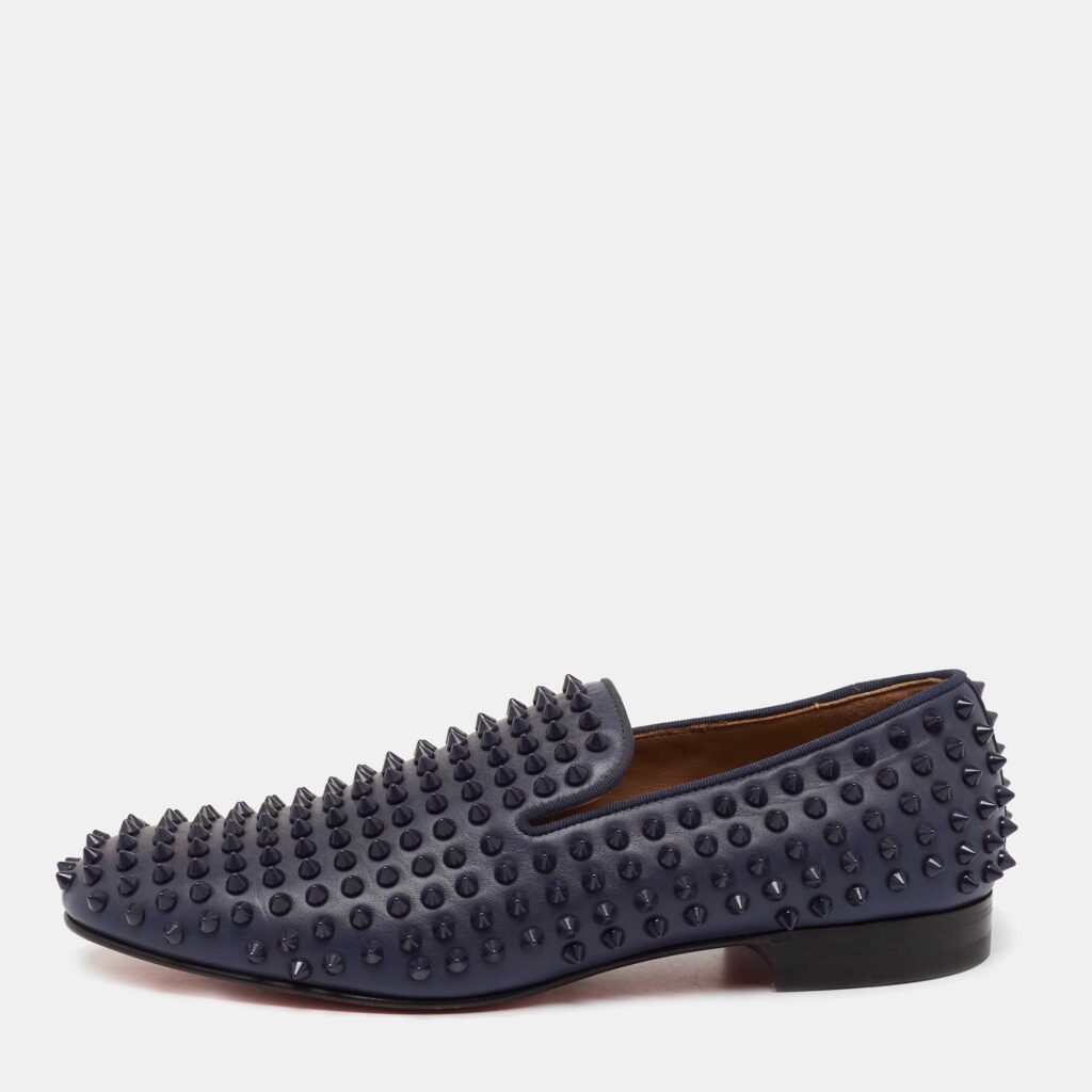 Christian Louboutin Navy Blue Leather Dandelion Spike Smoking Slippers Size 40 Christian Louboutin Navy Blue Leather Dandelion Spike Smoking Slippers Size 40
