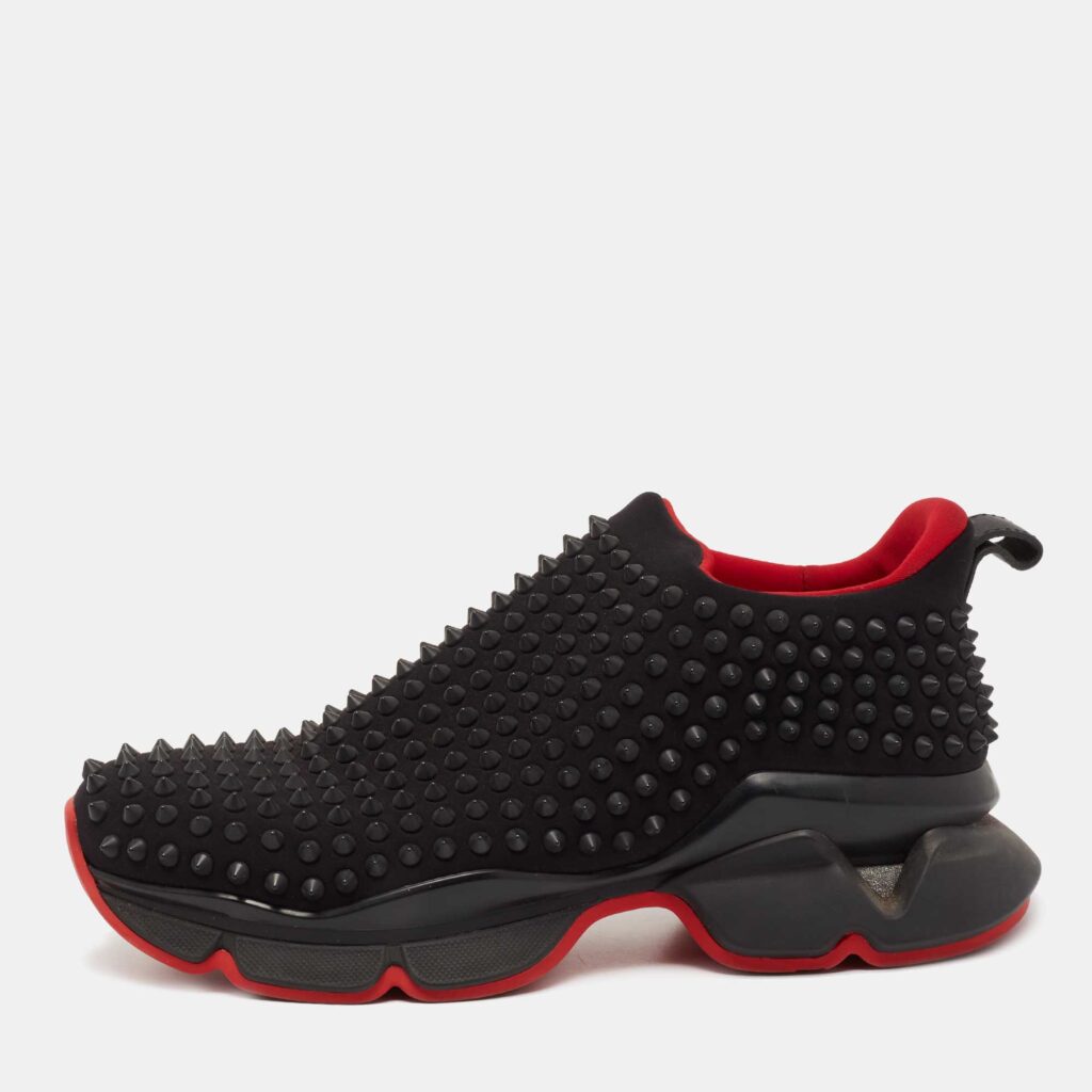 Christian Louboutin Black Stretch Fabric Spike Sock Slip On Platform Sneakers Size 40.5 Christian Louboutin Black Stretch Fabric Spike Sock Slip On Platform Sneakers Size 40.5