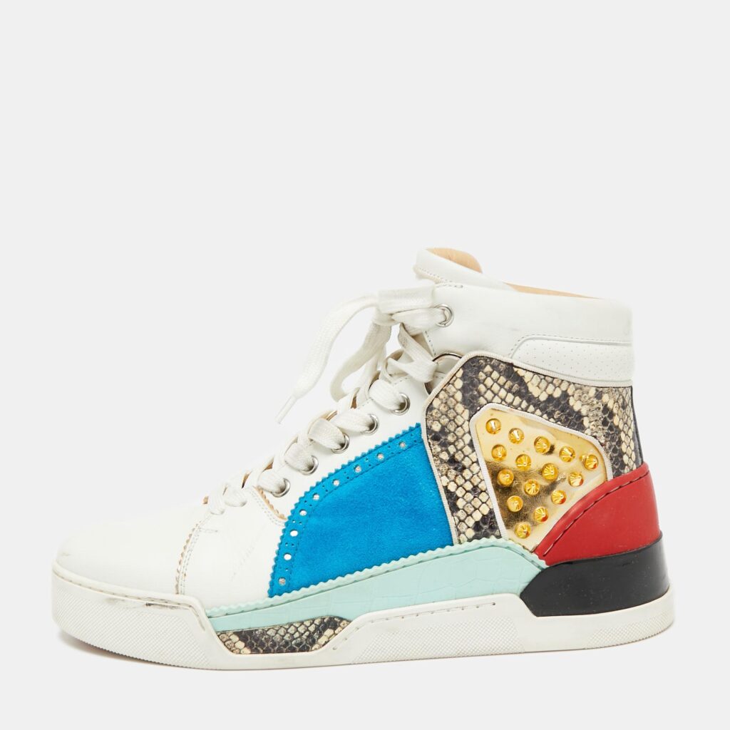Christian Louboutin Multicolor Leather and Python Embossed Louboukick High Top Sneakers Size 40 Christian Louboutin Multicolor Leather and Python Embossed Louboukick High Top Sneakers Size 40
