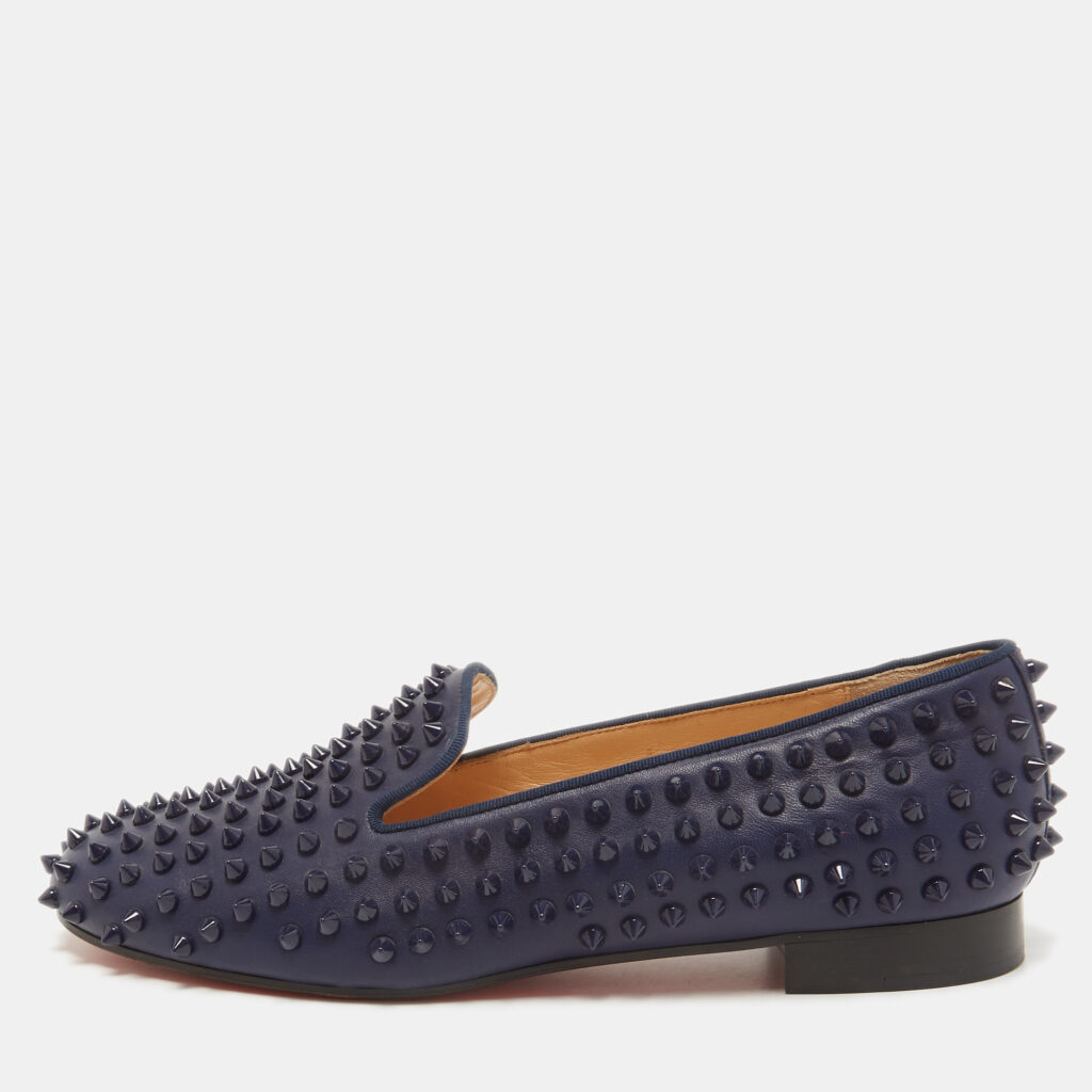 Christian Louboutin Navy Blue Leather Dandelion Spike Slip On Loafers Size 41 Christian Louboutin Navy Blue Leather Dandelion Spike Slip On Loafers Size 41