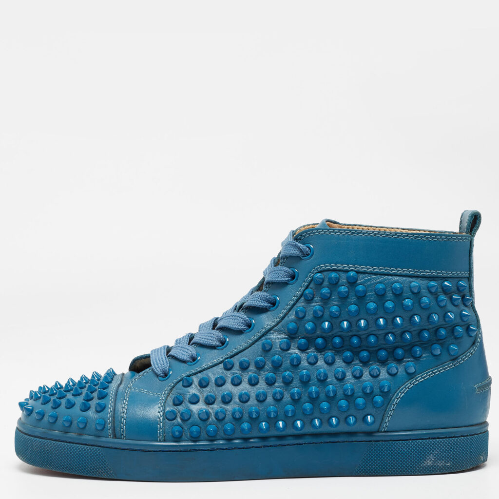 Christian Louboutin Blue Leather Louis Spikes Sneakers Size 41 Christian Louboutin Blue Leather Louis Spikes Sneakers Size 41
