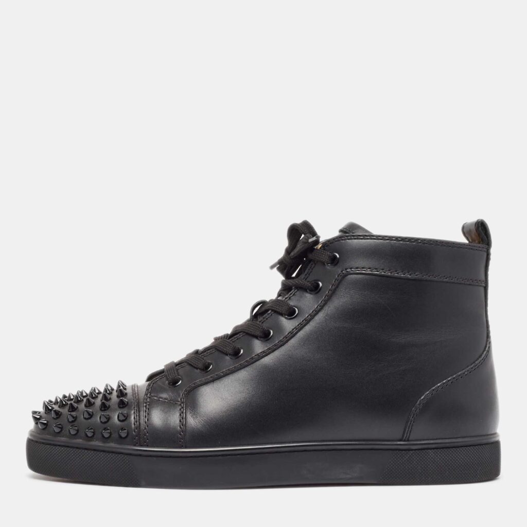 Christian Louboutin Black Leather Lou Spikes High Top Sneakers Size 42 Christian Louboutin Black Leather Lou Spikes High Top Sneakers Size 42