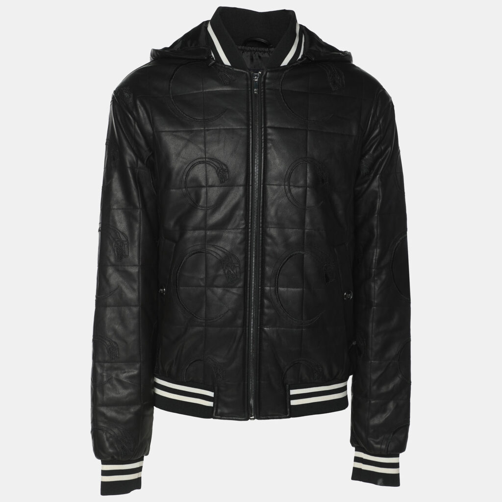 Class by Roberto Cavalli Dark Brown Faux Leather Logo Embroidered Removable Hoodie Jacket M Class by Roberto Cavalli Dark Brown Faux Leather Logo Embroidered Removable Hoodie Jacket M
