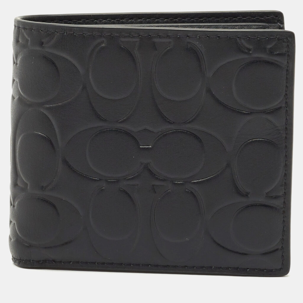 Coach Black Signature Embossed Leather Bifold Wallet