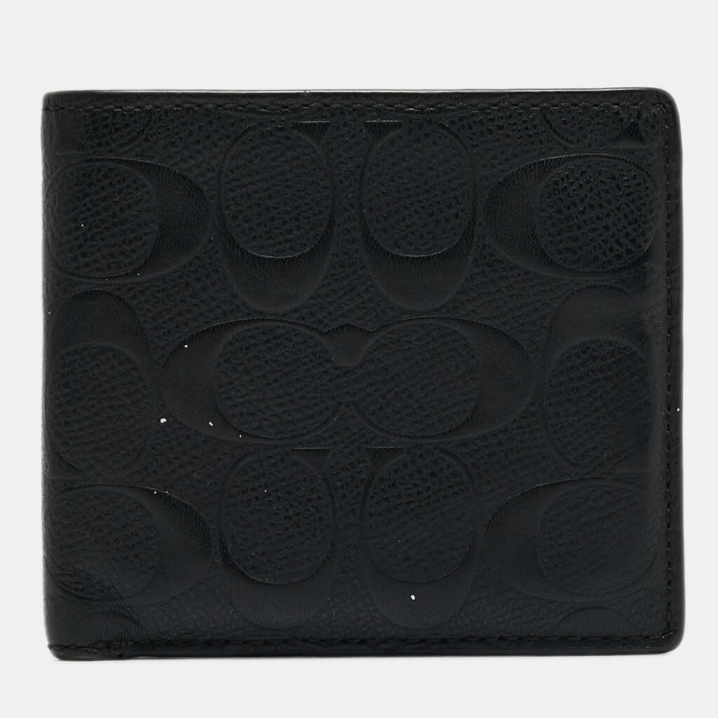 Coach Black Signature Embossed Leather Bifold Wallet Coach Black Signature Embossed Leather Bifold Wallet