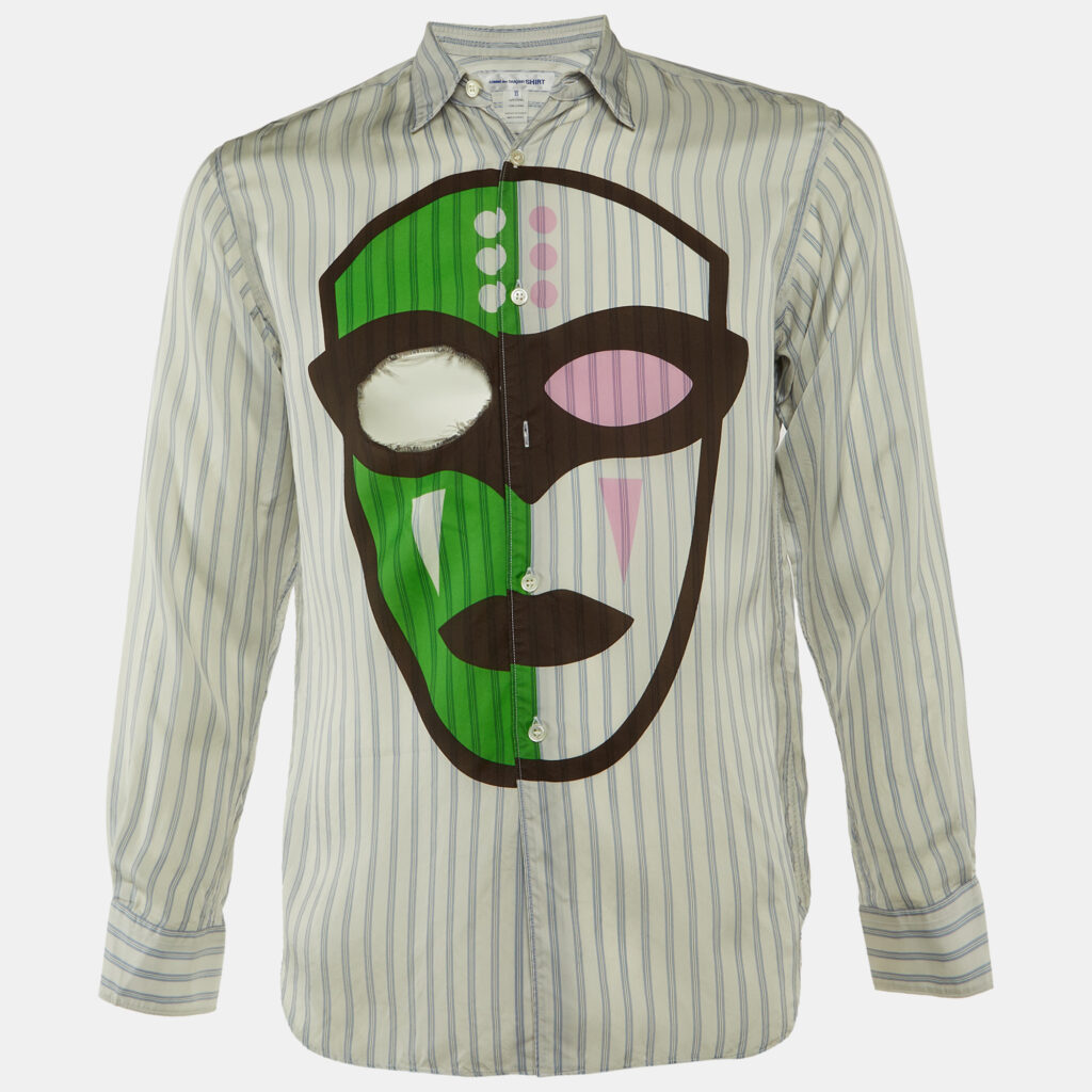 Comme des Garcons Shirt Light Blue Striped Cut-Out Mask Shirt XS Comme des Garcons Shirt Light Blue Striped Cut-Out Mask Shirt XS