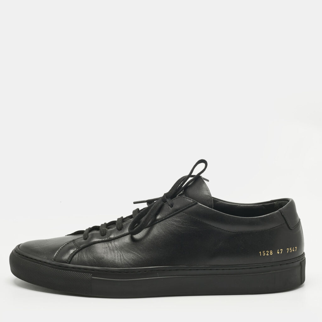 Common Projects Black Leather Achilles Lace Up Sneakers Size 47