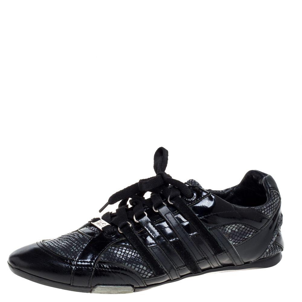 D&G Black Snakeskin Effect and Patent Leather Lace Low Top Sneakers Size 42 D&G Black Snakeskin Effect and Patent Leather Lace Low Top Sneakers Size 42