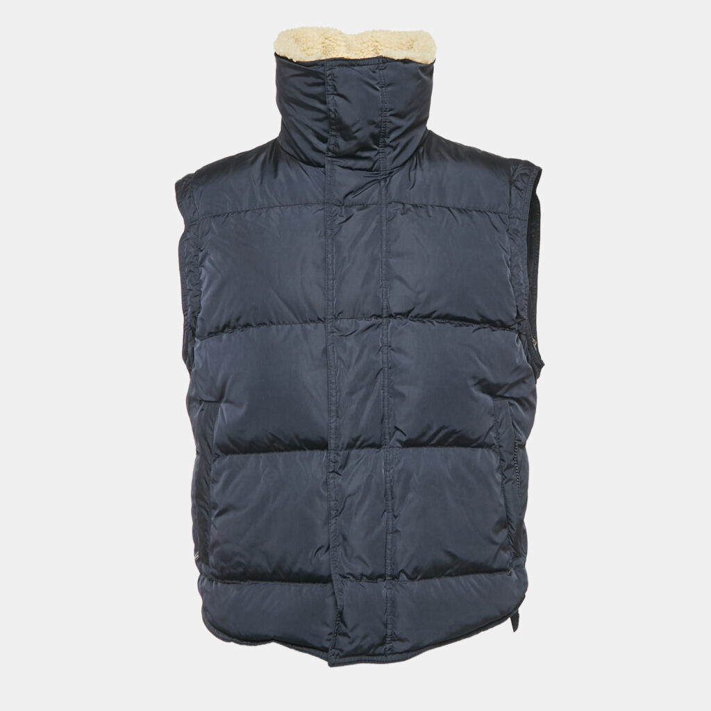 Dolce & Gabbana Navy Blue Shearling Collar Nylon Puffer Vest L Dolce & Gabbana Navy Blue Shearling Collar Nylon Puffer Vest L