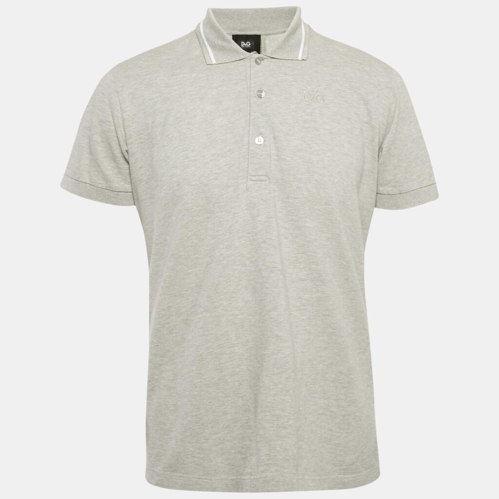 D&G Grey Cotton Pique Polo T-Shirt L