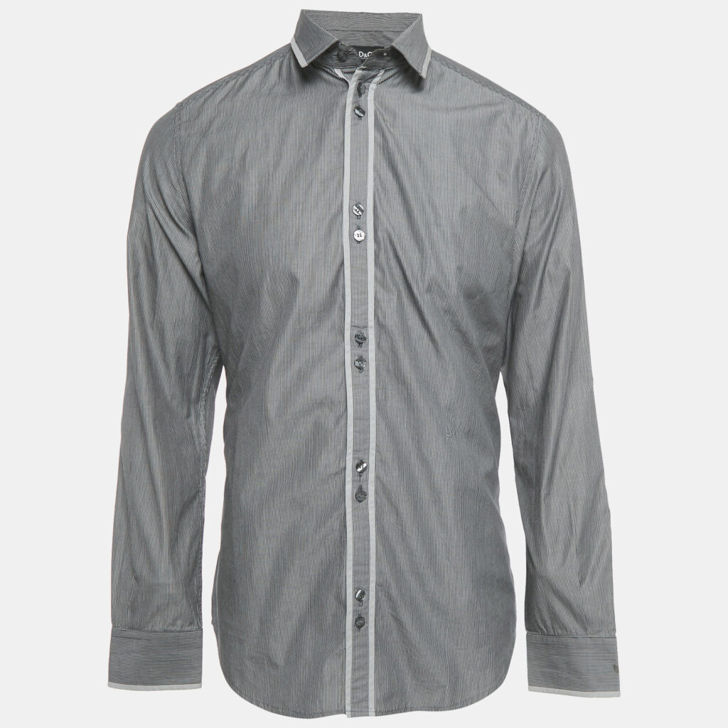 Dolce & Gabbana Grey Stripe Cotton Button Front Shirt L