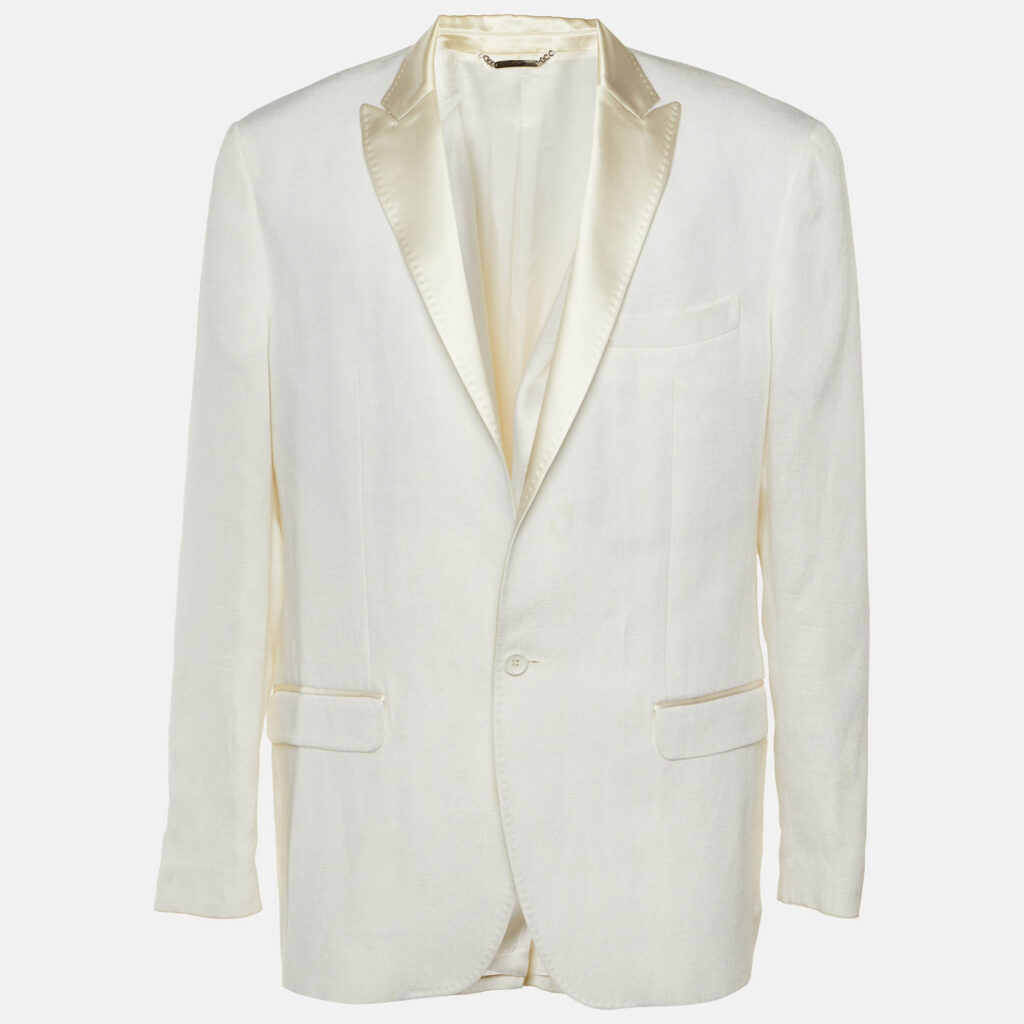 luxury-men-dg-used-clothes-p1249499-001.jpg D&G White Linen Blend One Buttoned Blazer 3XL