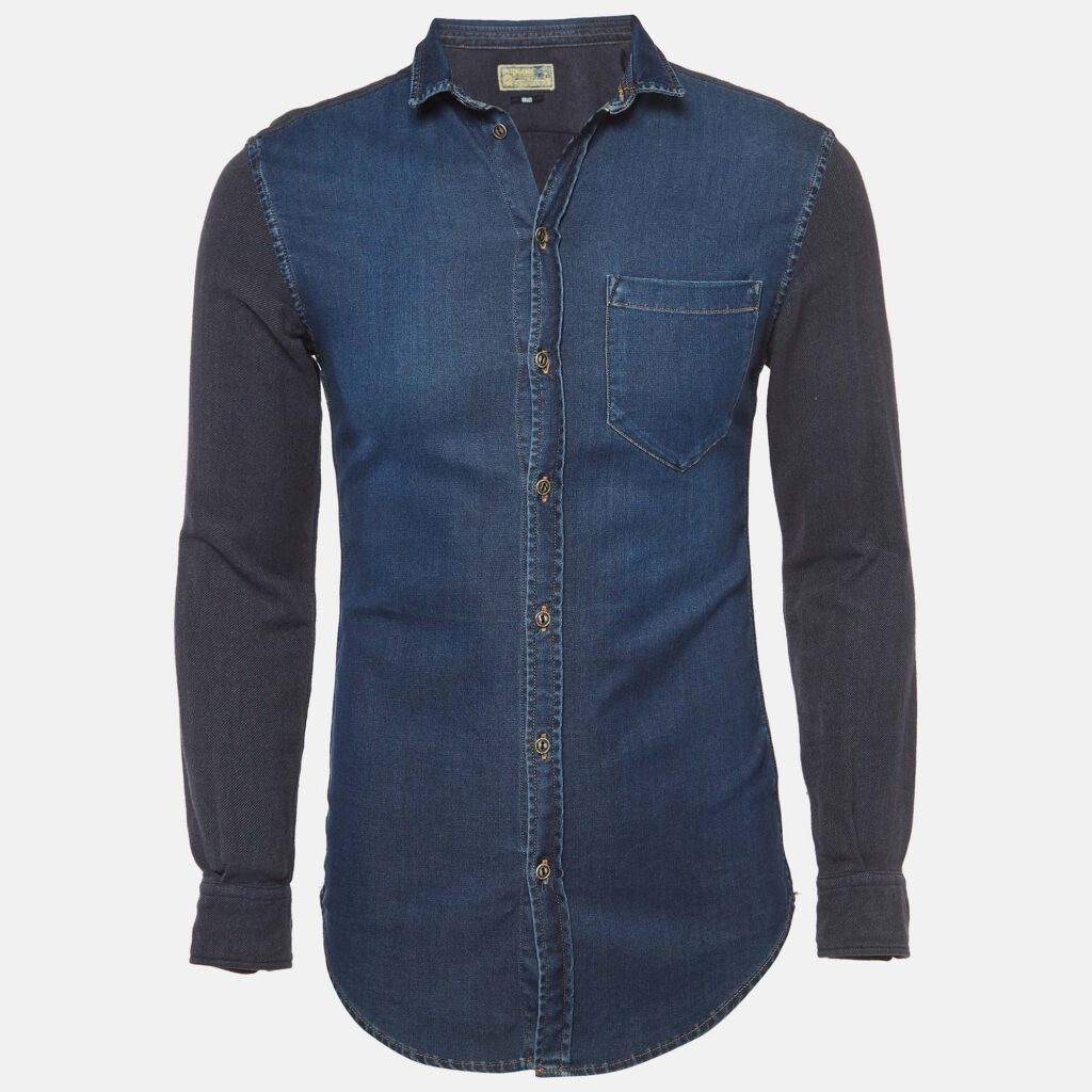 D&G Brad Blue Denim Button Front Full Sleeve Shirt S D&G Brad Blue Denim Button Front Full Sleeve Shirt S