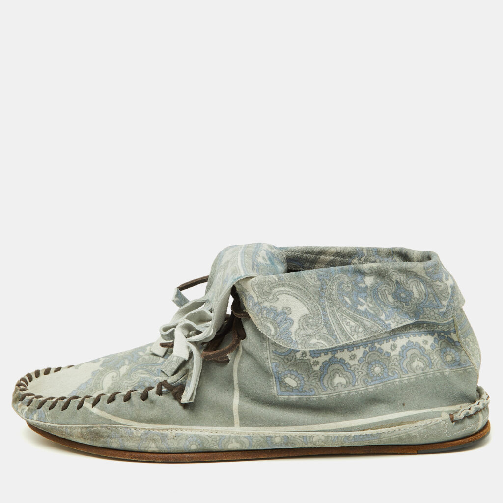 D&G Grey Floral Printed Suede High Top Moccasins Size 44