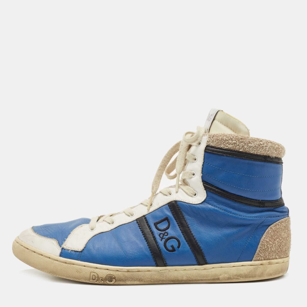 D&G Blue/White Leather and Suede High Top Sneakers Size 45 D&G Blue/White Leather and Suede High Top Sneakers Size 45