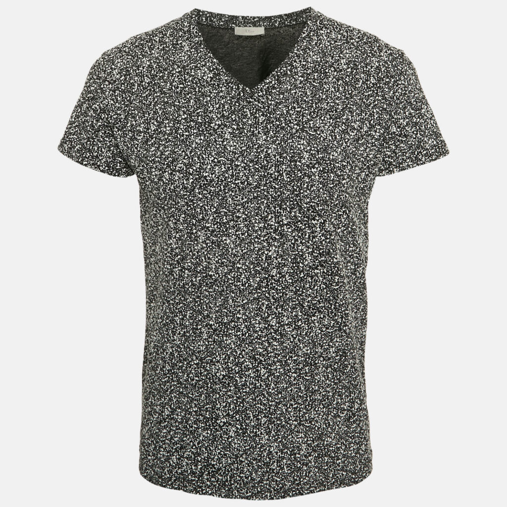 Dior Homme Black Textured Abstract Print Jersey V-Neck T-Shirt XS Dior Homme Black Textured Abstract Print Jersey V-Neck T-Shirt XS