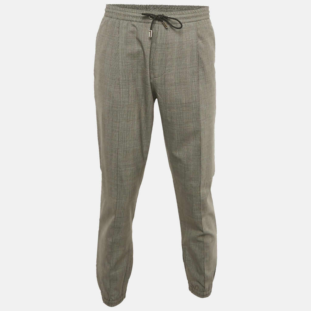 Dior Homme Grey Prints Of Wales Wool Drawstring Jogger Pants Dior Homme Grey Prints Of Wales Wool Drawstring Jogger Pants