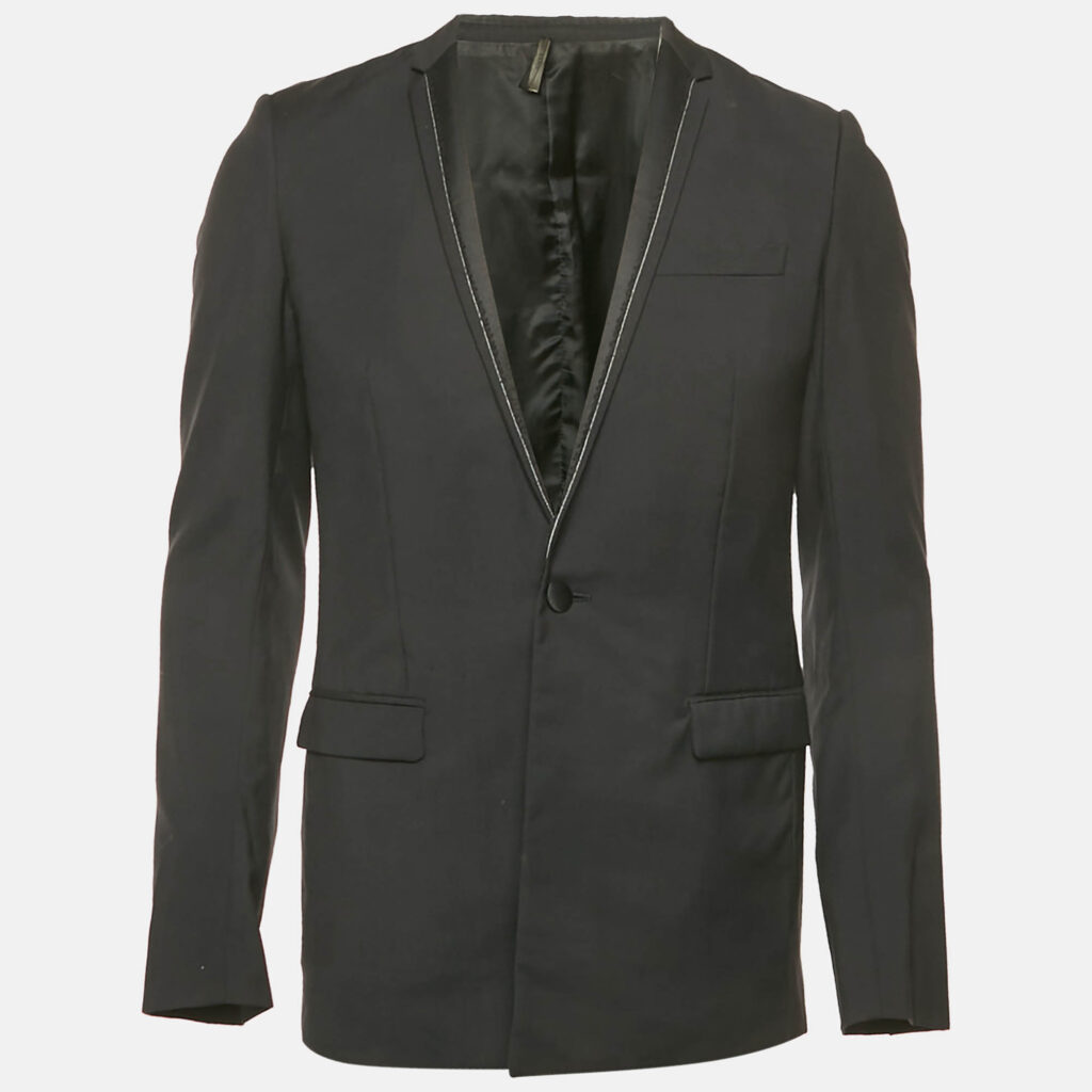 Dior Homme Navy Blue Wool Frayed Collar Blazer S