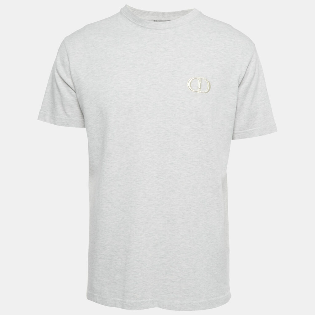 Dior Homme Light Grey Mélange Logo Embroidery Cotton Crew Neck T-Shirt S