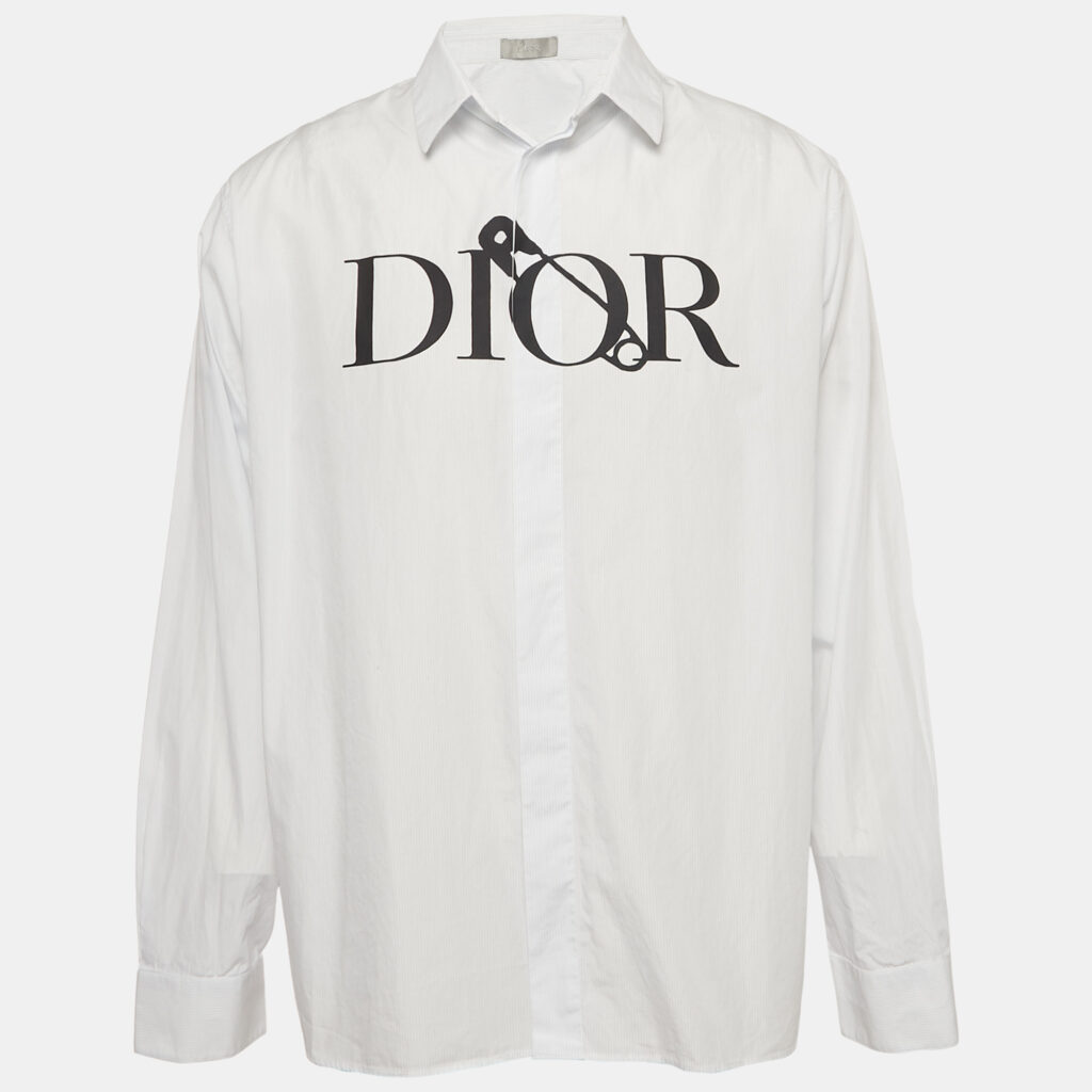Dior Homme Logo Print Striped Cotton Shirt XL Dior Homme Logo Print Striped Cotton Shirt XL