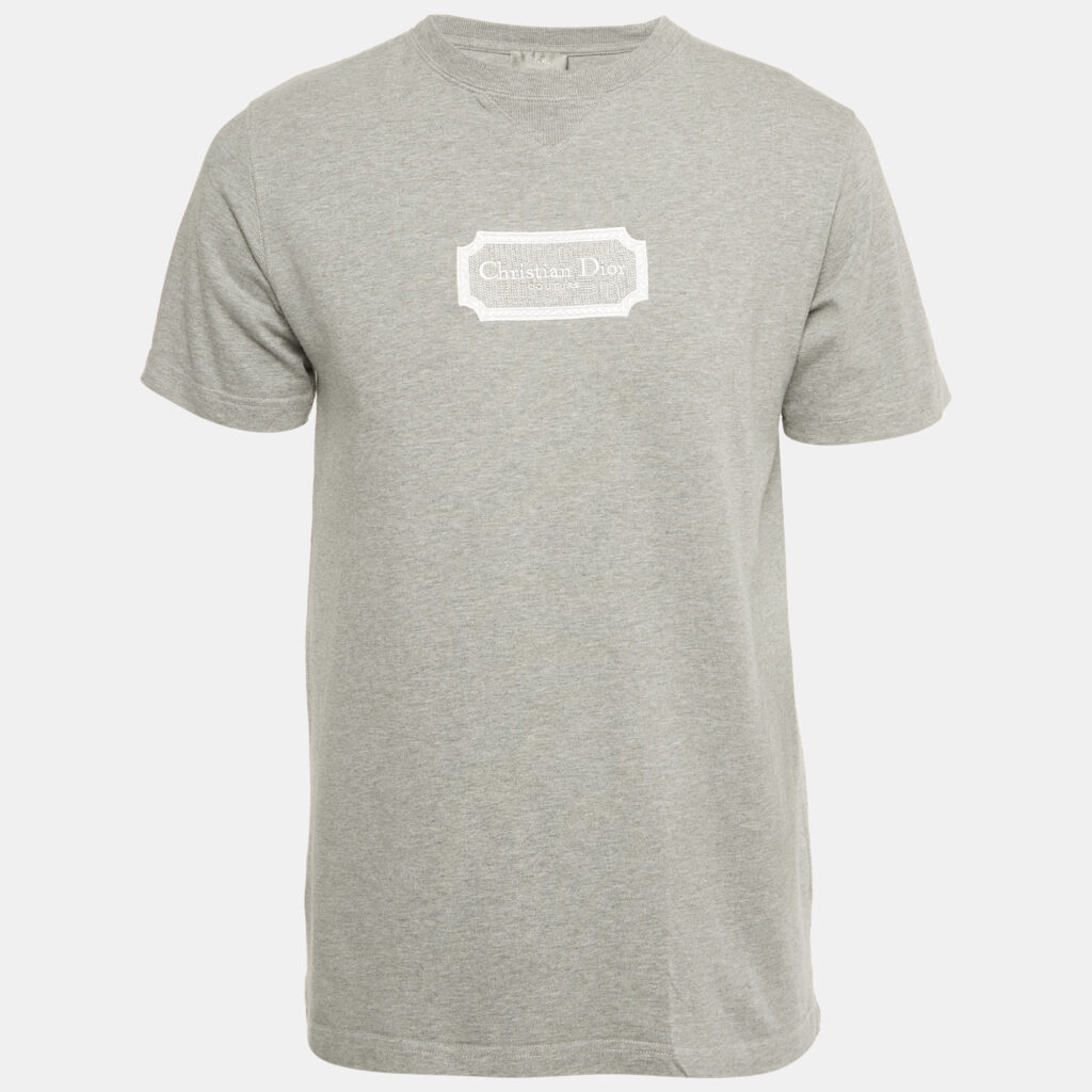 Dior Homme Grey Melange Logo Embroidered Jersey T-Shirt S Dior Homme Grey Melange Logo Embroidered Jersey T-Shirt S