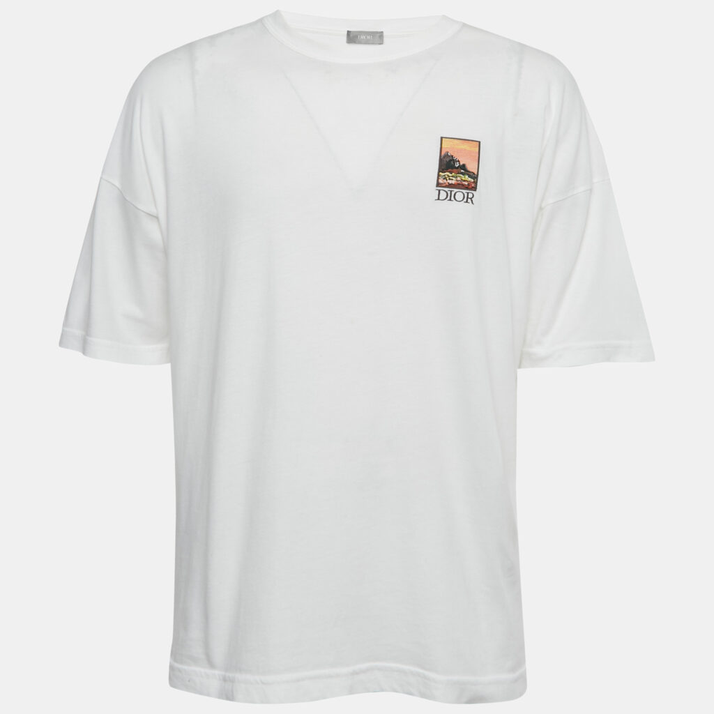 Dior Homme White Mount Zion Embroidery and Print Cotton Crew Neck T-Shirt M Dior Homme White Mount Zion Embroidery and Print Cotton Crew Neck T-Shirt M
