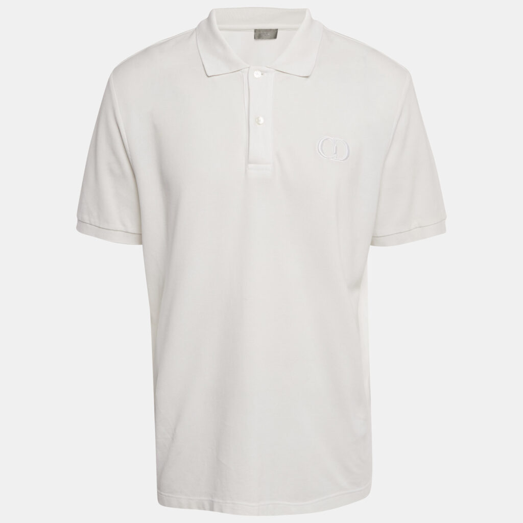 Dior Homme White CD Embroidered Pique Polo T-Shirt 3XL Dior Homme White CD Embroidered Pique Polo T-Shirt 3XL
