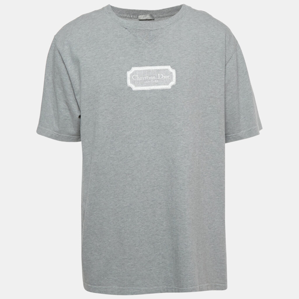 Dior Homme Grey Embroidered Cotton Jersey T-Shirt XXL Dior Homme Grey Embroidered Cotton Jersey T-Shirt XXL