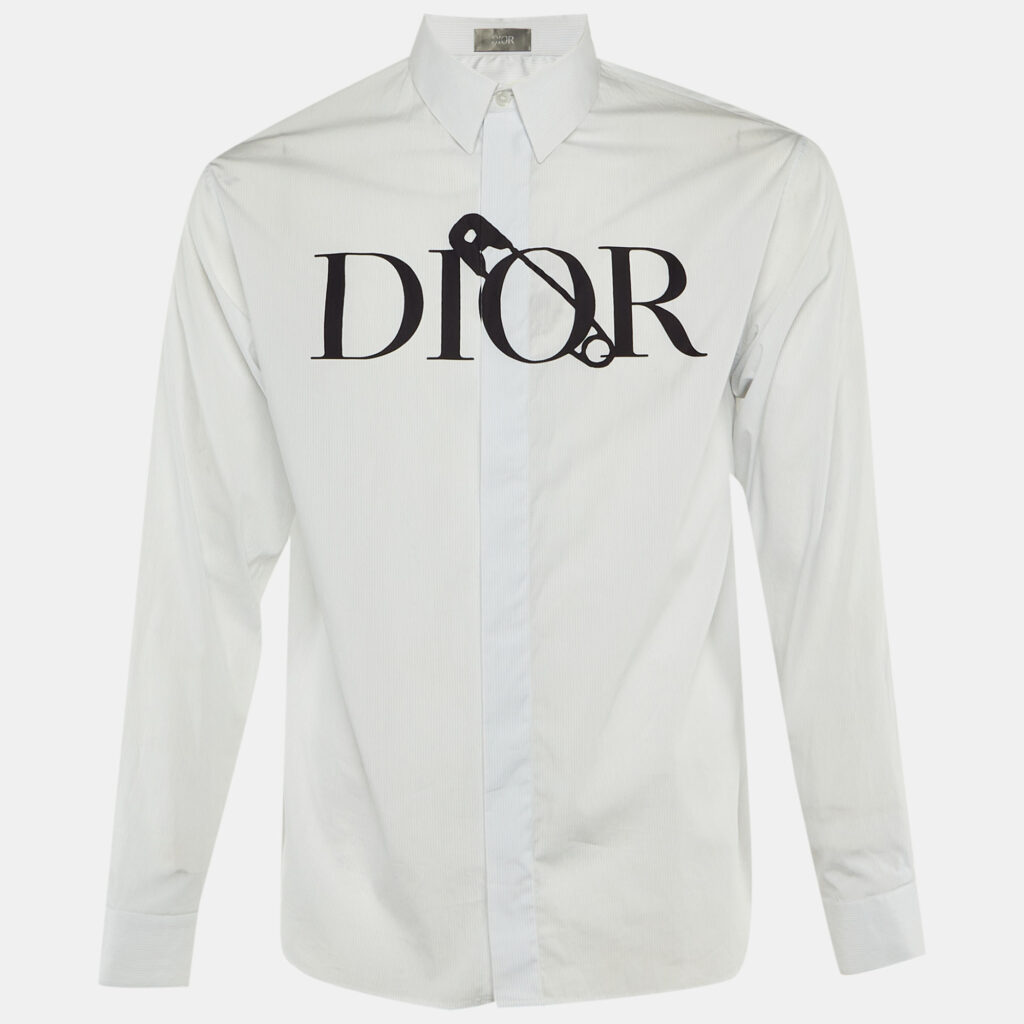 Dior Homme X Judy Blame White Logo Safety Pin Cotton Long Sleeve Shirt S