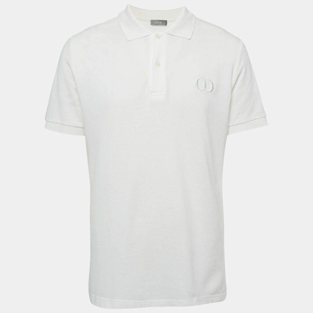 Dior Homme White CD Embroidered Pique Polo T-Shirt XL Dior Homme White CD Embroidered Pique Polo T-Shirt XL