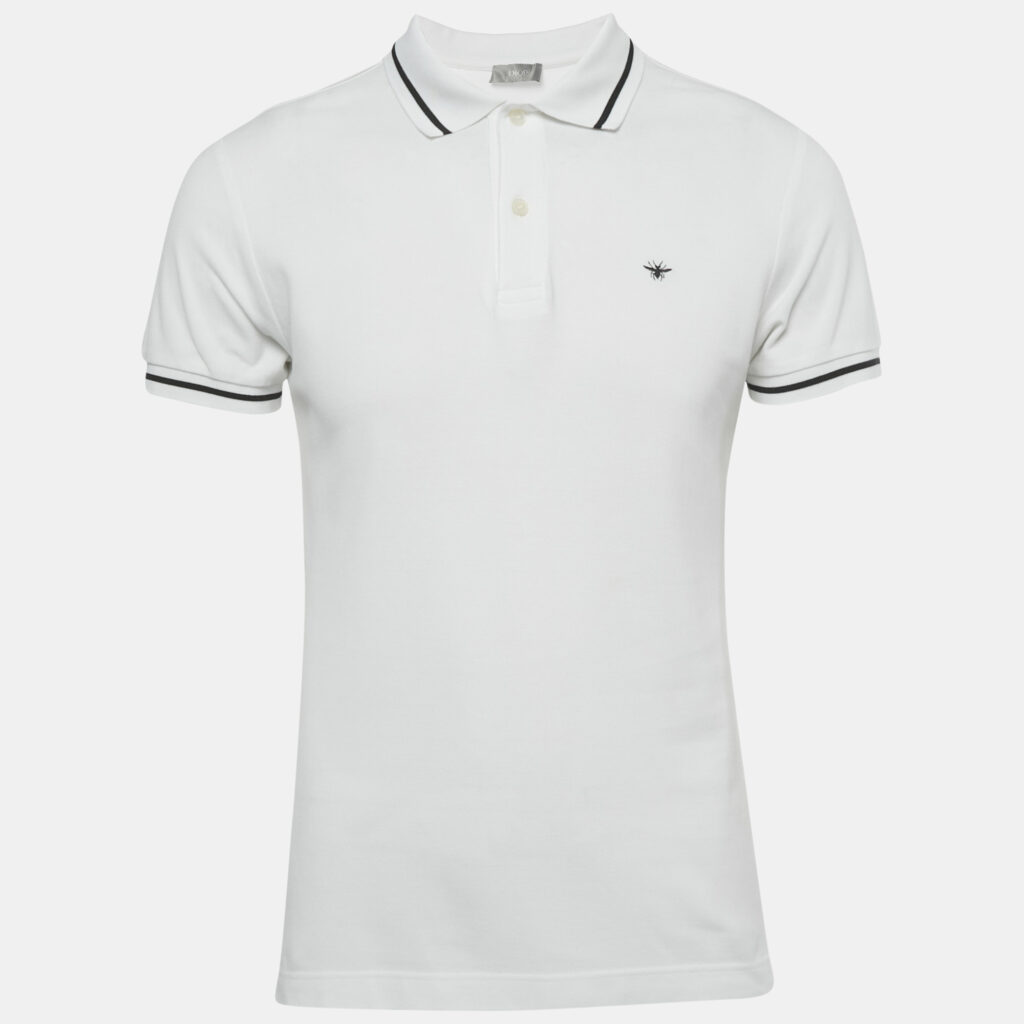 luxury-men-dior-homme-used-clothes-p1243990-007-1.jpg Dior Homme White Bee Embroidered Pique Polo T-Shirt M
