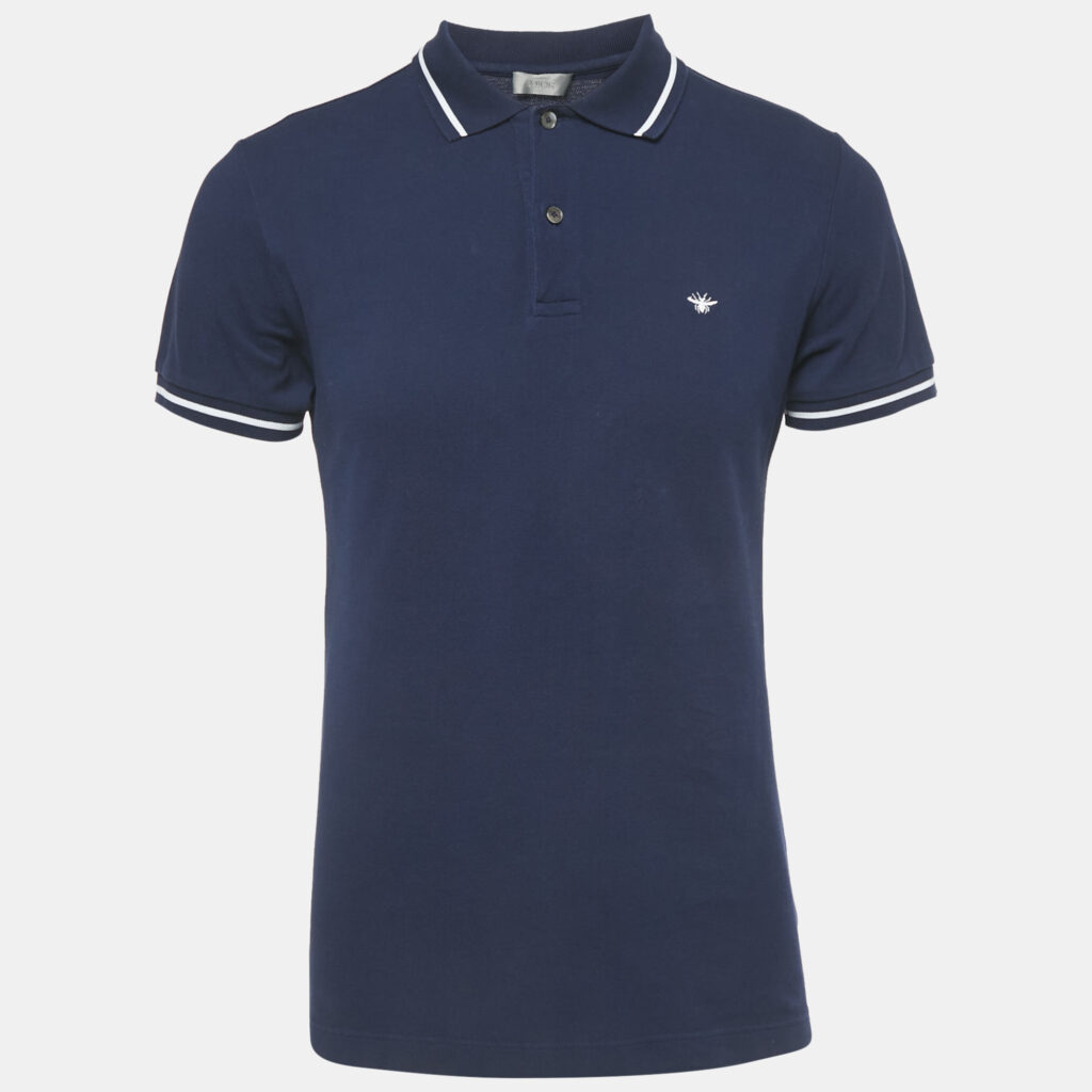 Dior Homme Blue Bee Embroidered Pique Polo T-Shirt M Dior Homme Blue Bee Embroidered Pique Polo T-Shirt M