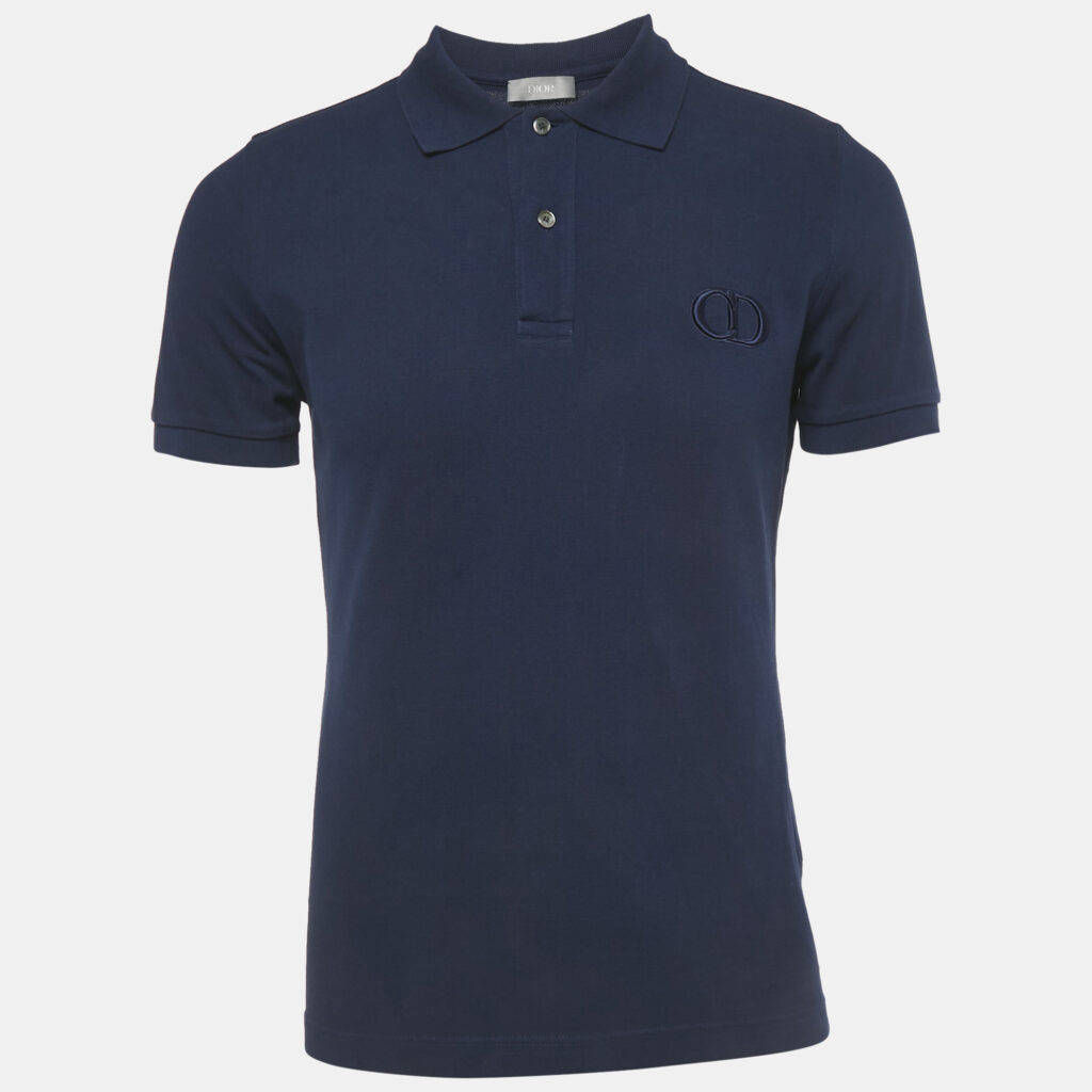 Dior Homme Blue CD Embroidered Pique Polo T-Shirt M Dior Homme Blue CD Embroidered Pique Polo T-Shirt M