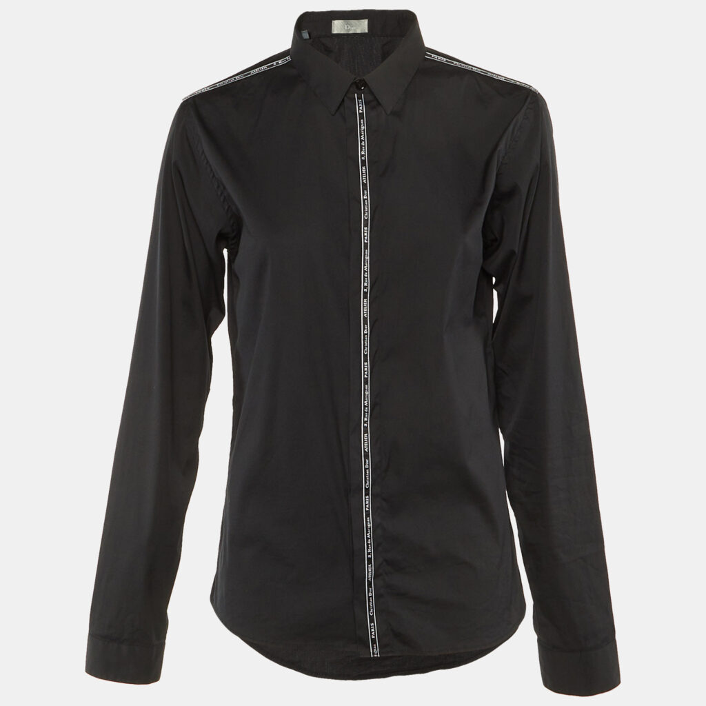 Dior Homme Black Cotton Logo Atelier Striped Detail Shirt M Dior Homme Black Cotton Logo Atelier Striped Detail Shirt M