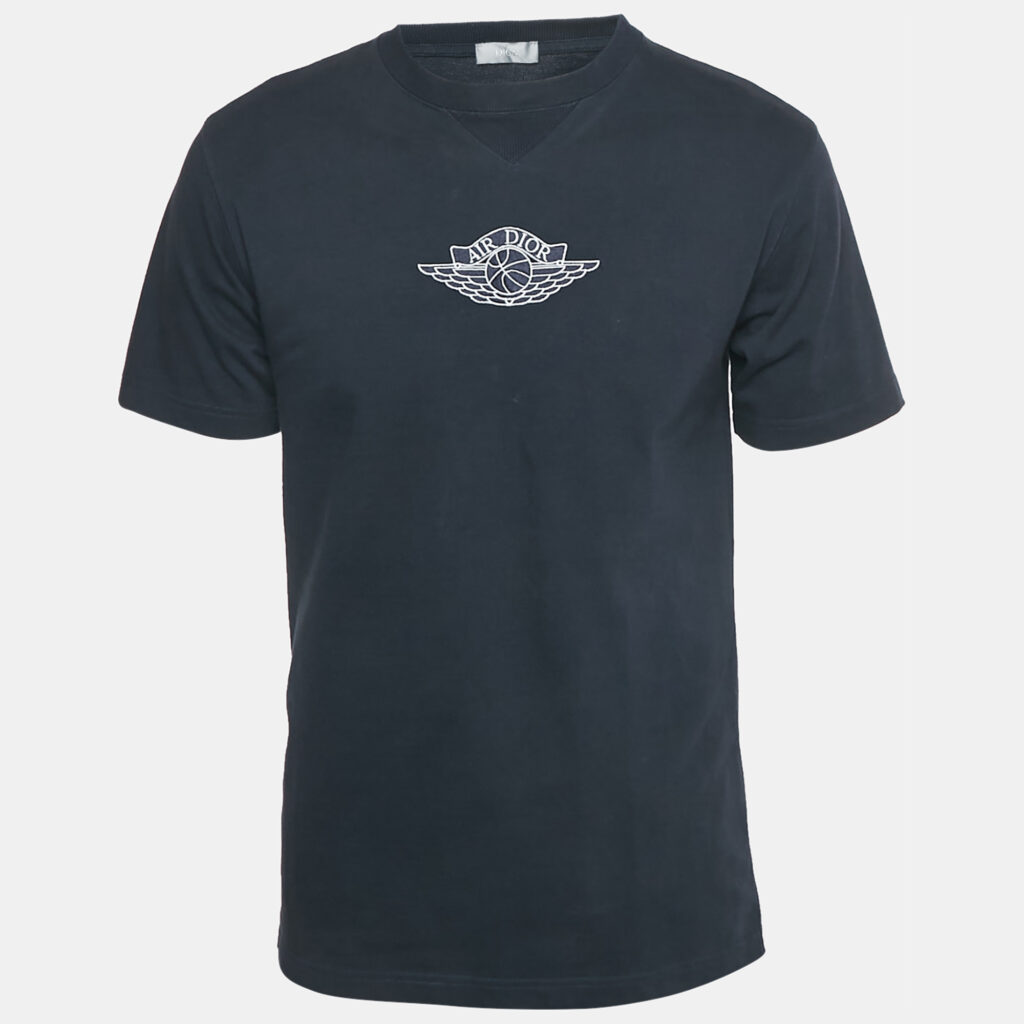 Dior Homme Navy Blue Logo Embroidered Cotton T-Shirt S