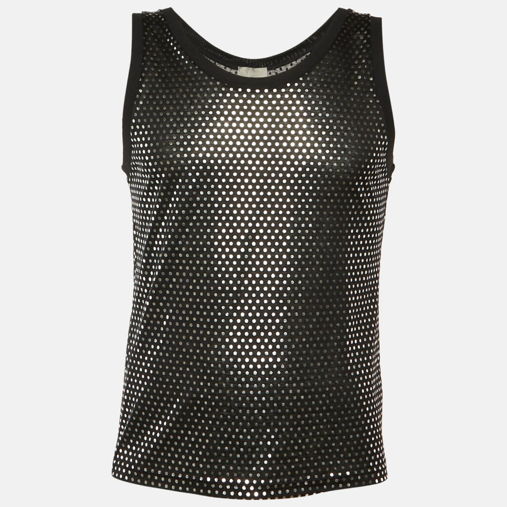 luxury-men-dior-homme-used-clothes-p1249582-001.jpg Dior Homme Black Metallic Dotted Cotton Tank T-Shirt L