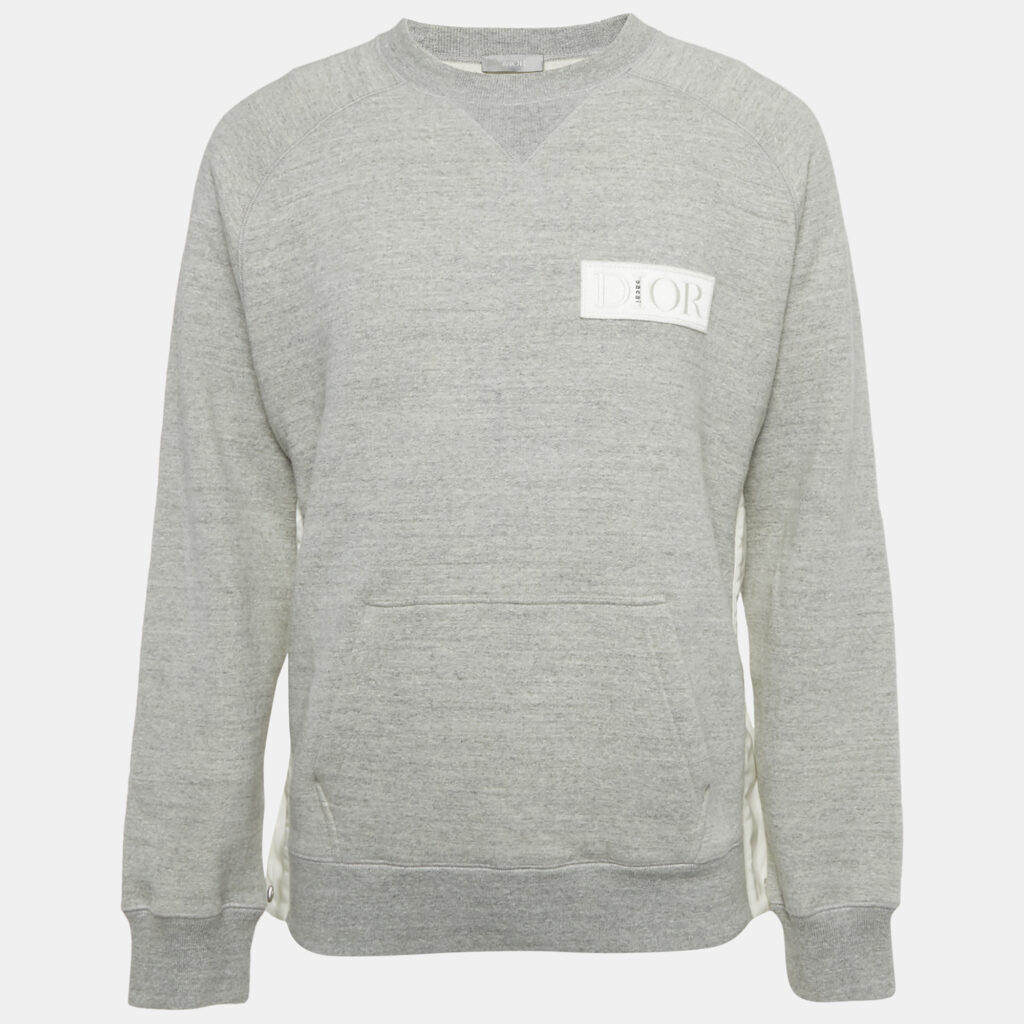 Dior Homme Grey Cotton Logo Patch Sweater S Dior Homme Grey Cotton Logo Patch Sweater S