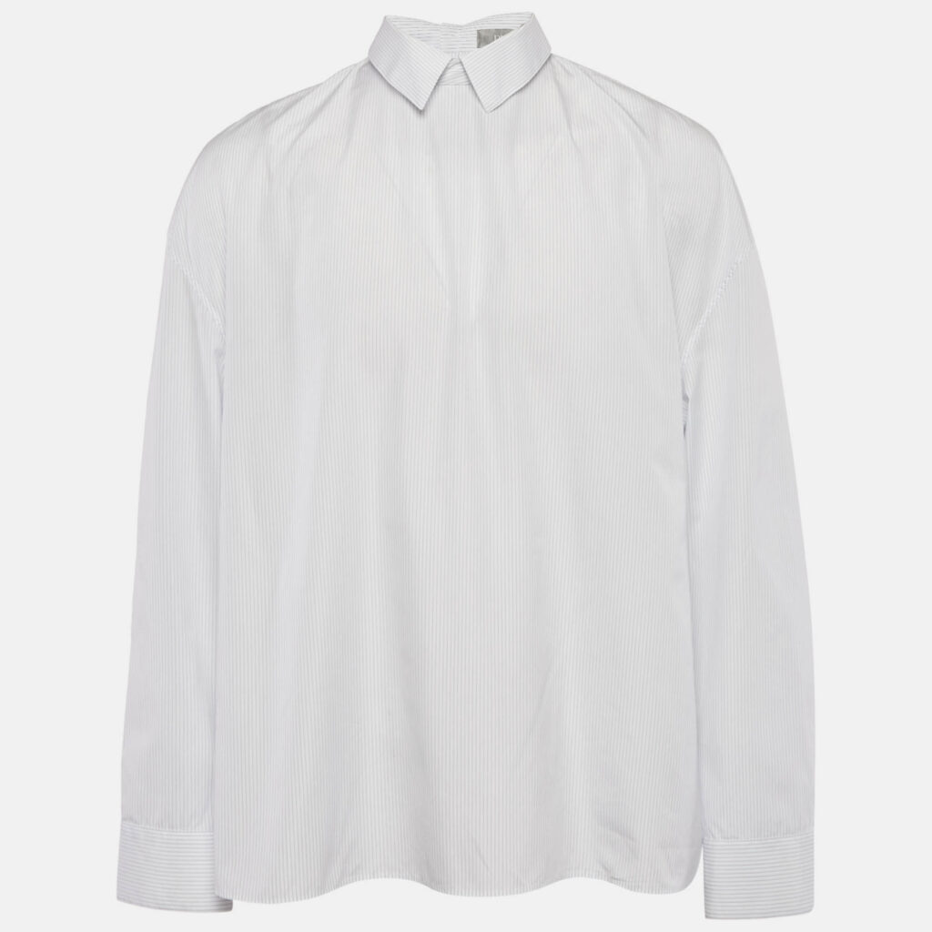 Dior Homme White Striped Cotton Buttonless Shirt L