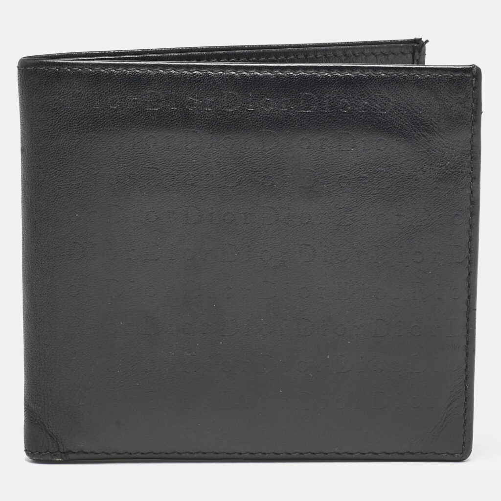 Dior Black Logo Embossed Leather Bifold Wallet Dior Black Logo Embossed Leather Bifold Wallet